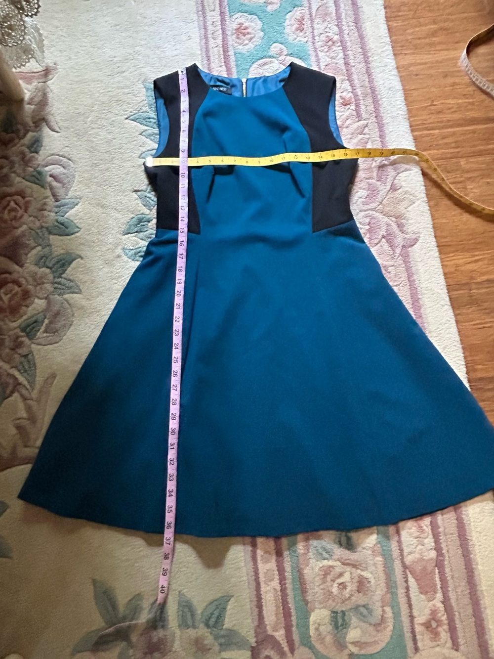 Nine West Teal Sleeveless A-Line Dress with Black Panels - Picture 8 of 12